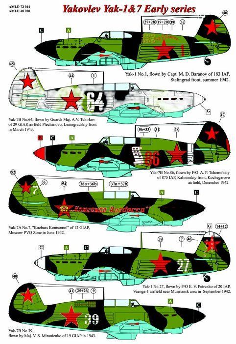 1:72 Decals Yak -1&7 Early series