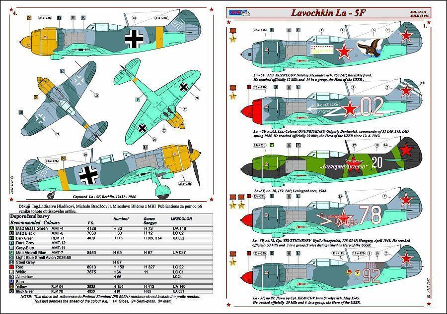 1:72 Decals Lavochkin La-5F