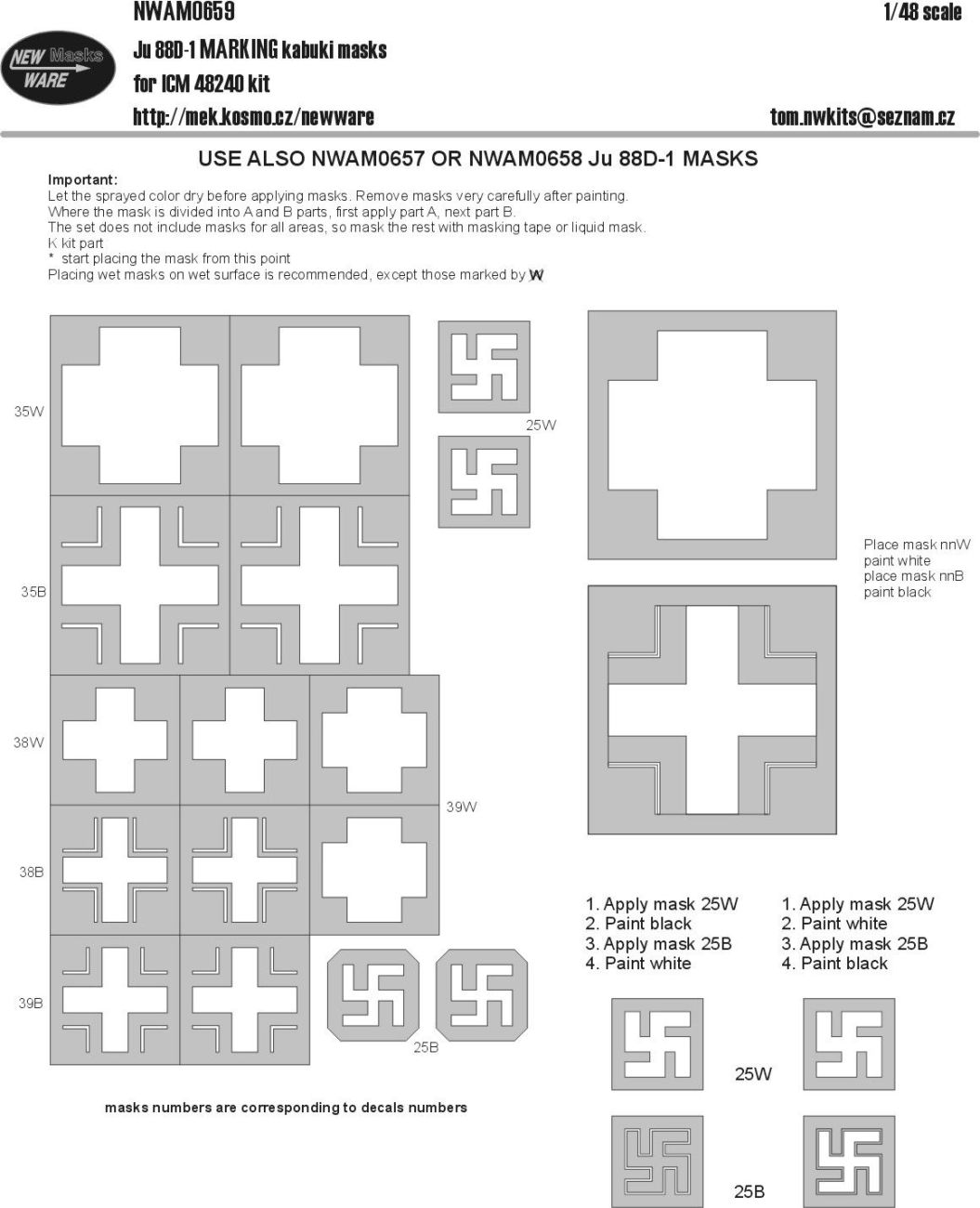 1:48 Ju 88D-1 MARKING kabuki masks