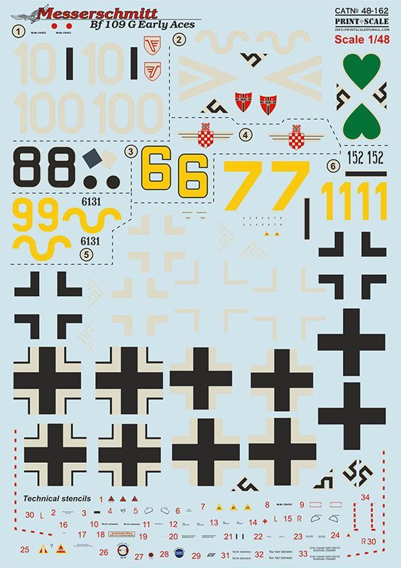 1:48 Messerschmitt Bf 109G Early Aces (wet decals)