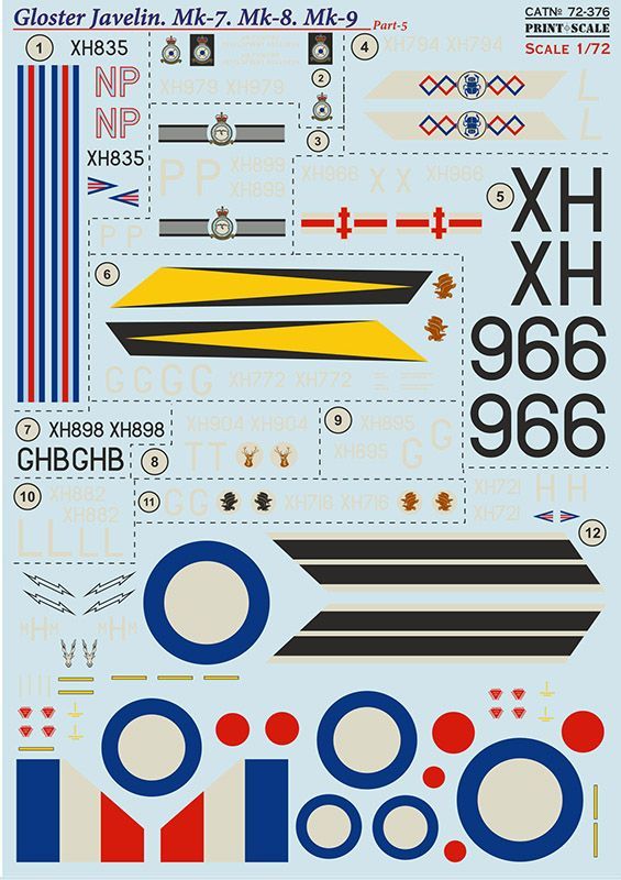 1:72 Gloster Javelin Mk.7, Mk.8, Mk.9 (wet decals)