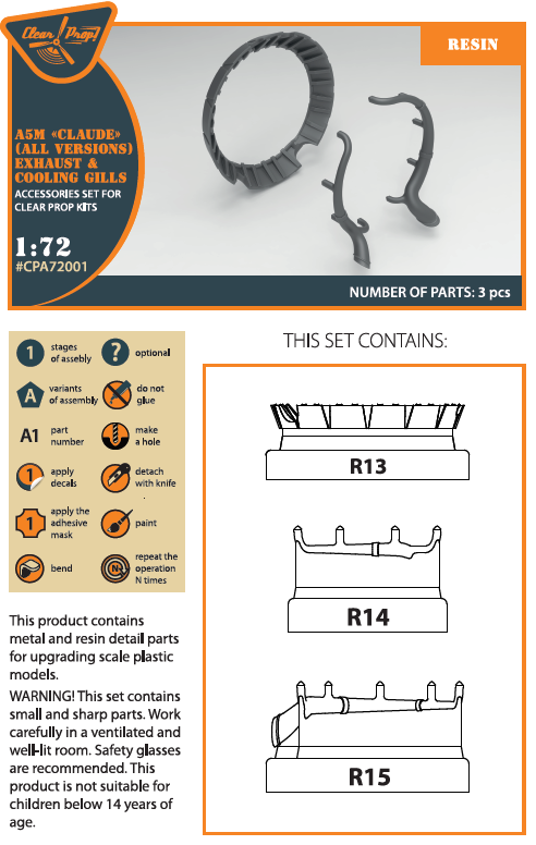 1:72 Mitsubishi A5M2b 'Claude' resin exhaust and cooling fins
