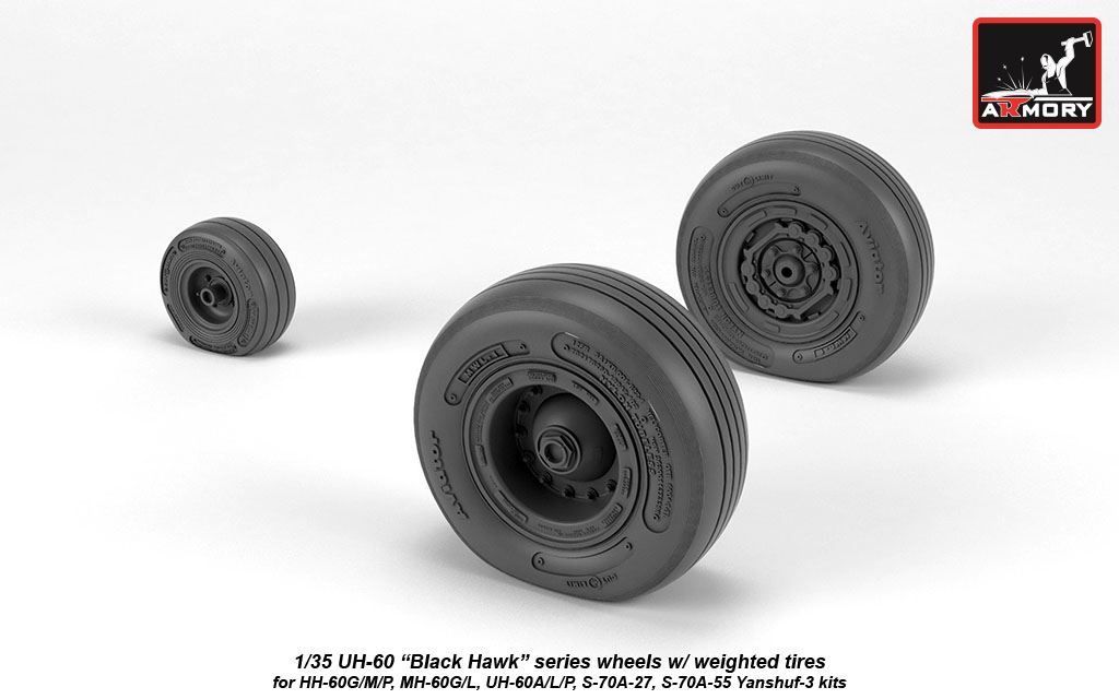 1:35 UH-60 Black Hawk wheels w/ weighted tires