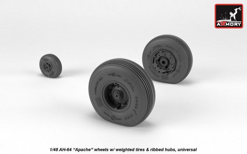 1:48 AH-64 Apache wheels w/ weighted tires, spoked hubs