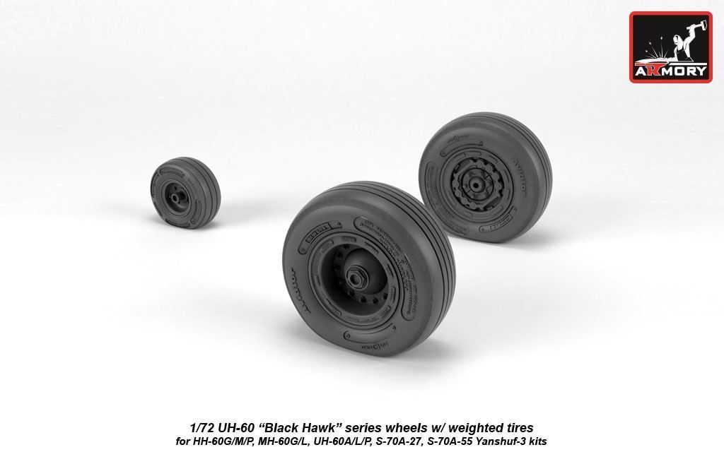 1:72 UH-60 Black Hawk wheels w/ weighted tires
