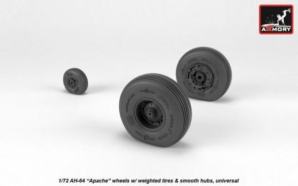 1:72 AH-64 Apache wheels w/ weighted tires, smooth hubs