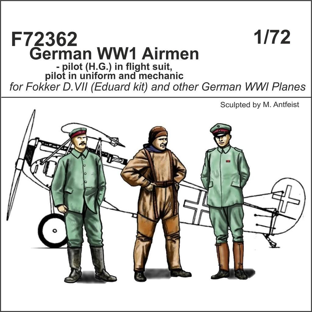 1:72 German WW1 Airmen - pilot (H.G.) in flight suit, pilot in uniform and mechanic
