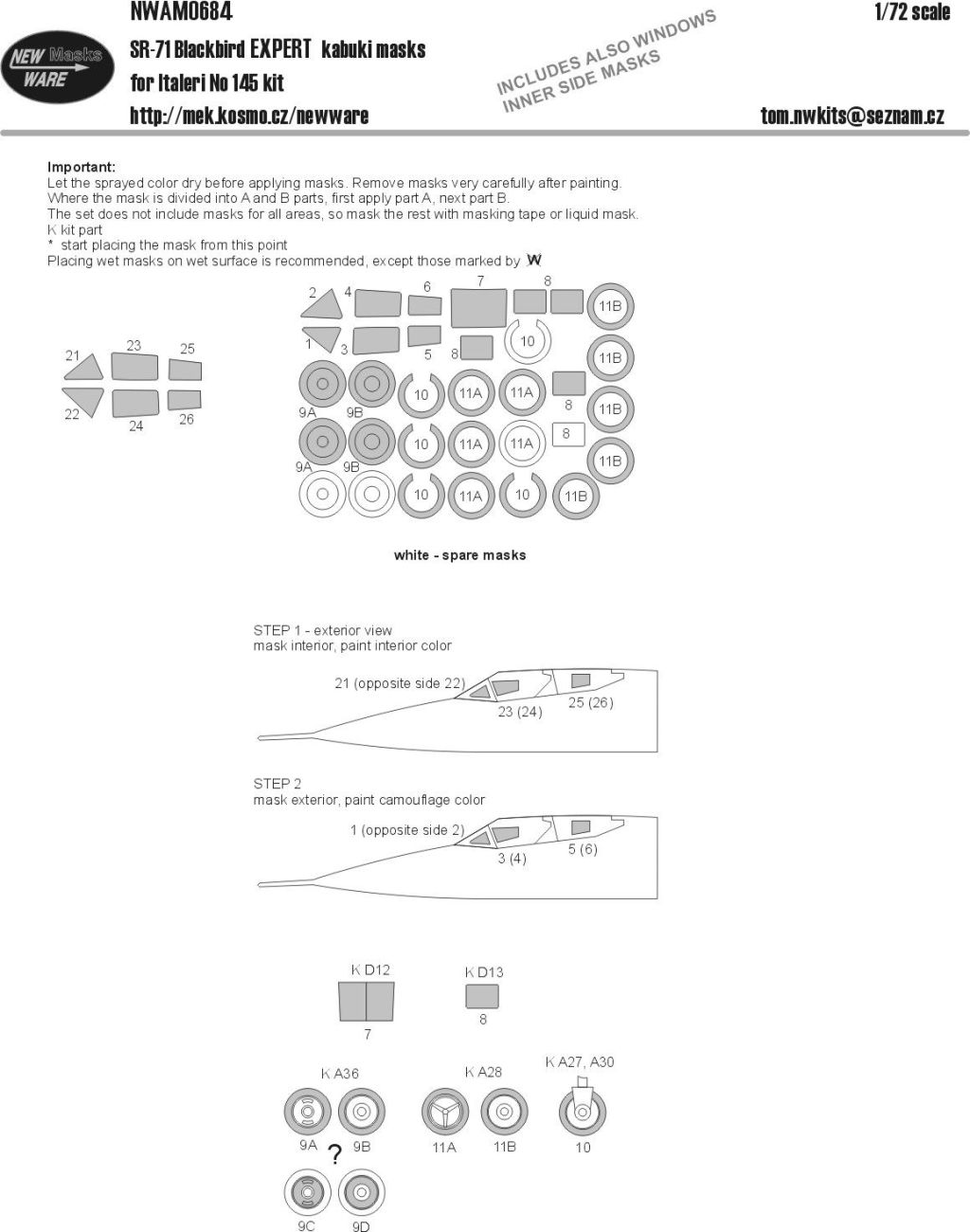 1:72 Lockheed SR-71 Blackbird EXPERT kabuki masks (Italeri)