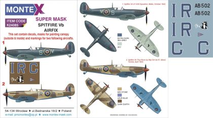 1:24 Supermarine Spitfire Mk.Vb 2 canopy mask (inside and outside canopy frame mask)