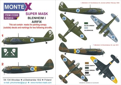 1:72 Bristol Blenheim Mk.IF Finland Air Force canopy mask