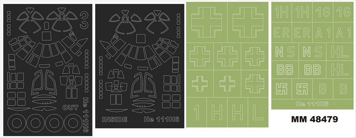1:48 Heinkel He-111H-6 2 canopy masks (inside and outside canopy frame mask) + 3 insignia masks