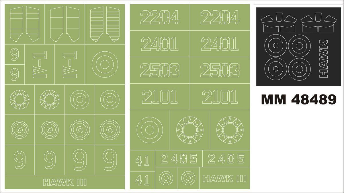 1:48 Curtiss Hawk III 2 canopy masks (outside & inside) + 2 insignia masks