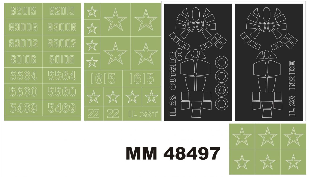 1:48 Ilyushin Il-28T Beagle 2 canopy masks (outside & inside) + 3 insignia masks