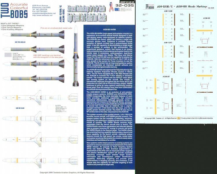 1:32 AIM-120 and AGM-88 Missile Markings