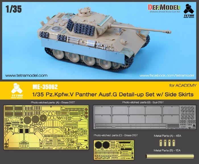 1:35 Pz.Kpfw.V Panther Ausf.G Detail-up Set w/ Side Skirts for ACADEMY