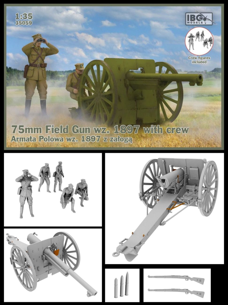 1:35 75mm Field Gun wz. 1897 with Polish Artillerymen figures (5 figures included)