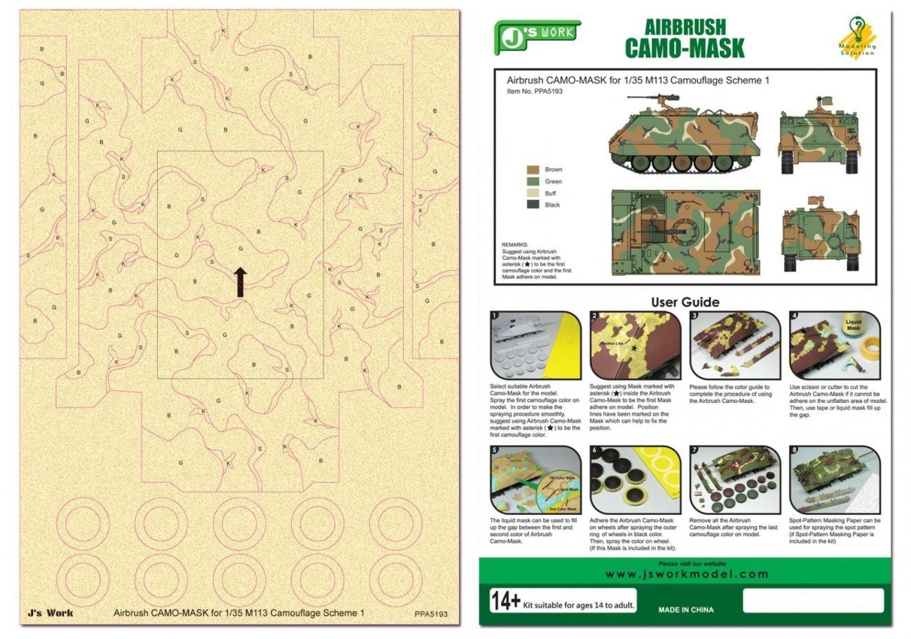 1:35 Airbrush CAMO-MASK for M113 Camouflage Scheme 1