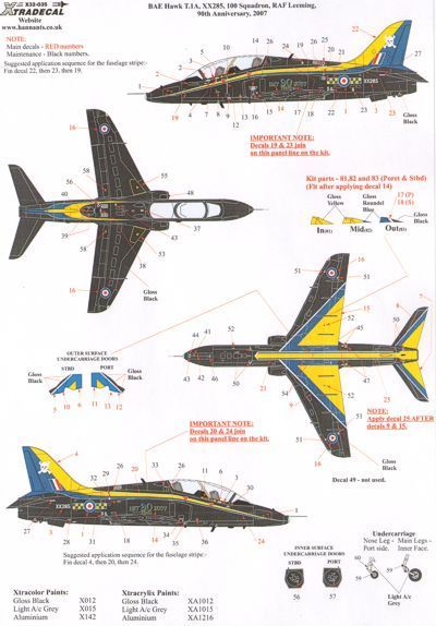 1:32 BAe Hawk T.1A XX285 100 Sqn 90th Anniversary 2007 with Yellow and Blue trim