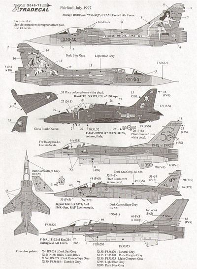 1:72 RIAT Fairford 1997 Mirage 2000, Hawk T1, F16 & Jaguar