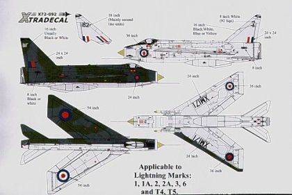 1:72 EE Lightning Customising Decals