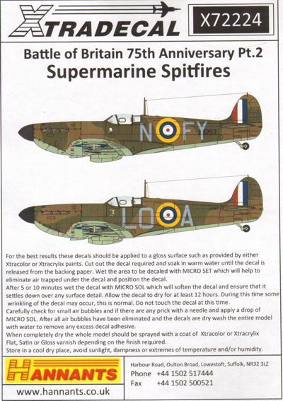 1:72 Supermarine Spitfire Mk.Ia/Mk.1 /Mk.1 Battle of Britain 1940 Pt 2