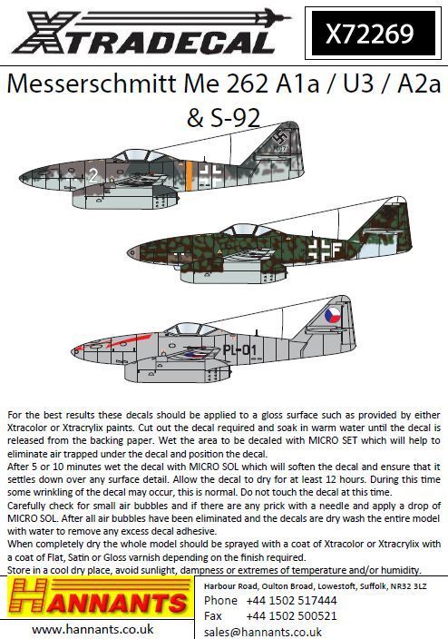 1:72 Messerschmitt Me-262A-1a / U3 / A2A / S-92