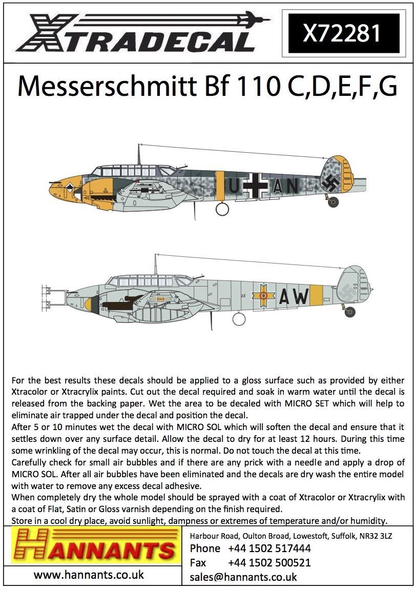 1:72 Messerschmitt Bf-110C/Bf-110D/Bf-110E/Bf-110F/Bf-110G