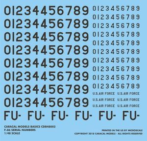 1:48 USAF North-American F-86 Buzz Numbers