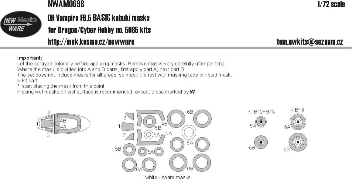 1:72 DH Vampire FB.5 Basic mask
