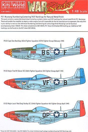 1:48 P-51D Mustang General Markings - Aircraft ID Numbers and Lettering (Natural Metal Finish)