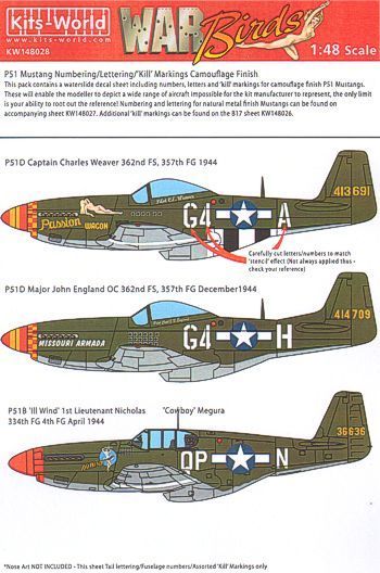 1:48 P-51D Mustang General Markings - Aircraft ID Numbers and Lettering (Camouflage Finish)