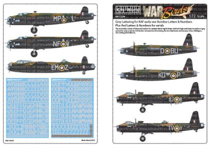 1:72 Grey Lettering for RAF early-war Bomber Letters & Numbers Plus Red Letters & Numbers for serial