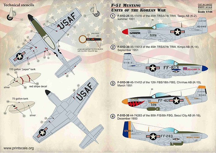 1:144 F-51 MUSTANG in Korean War (wet decals)