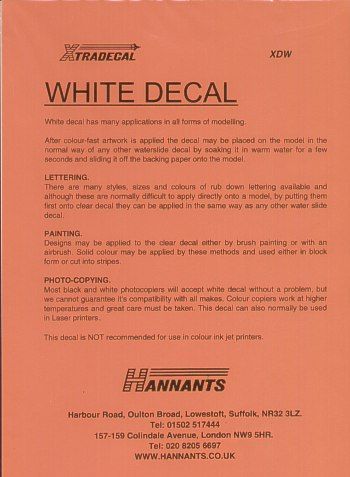 A4 sheet (210mm x 296mm) White decal sheet (suitable for laser copiers)