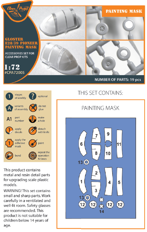 1:72 Gloster E28/39 canopy and wheel painting mask