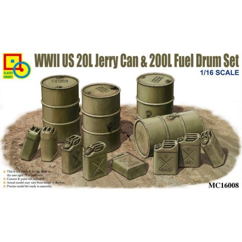 1:16 WWII US 20L Jerry Can & 200L Fuel Drum Set