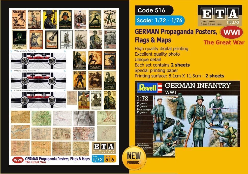 1:72/1:76 WWI - GERMAN propangagda poster, Flags & Map
