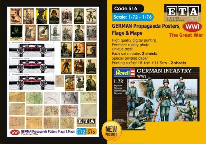 1:72/1:76 WWI - GERMAN propangagda poster, Flags & Map
