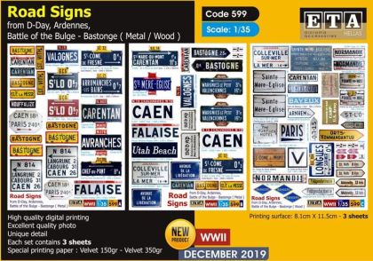 1:35 Road Signs: D-Day, Arennes, Battles of the Bulge - Bastogne