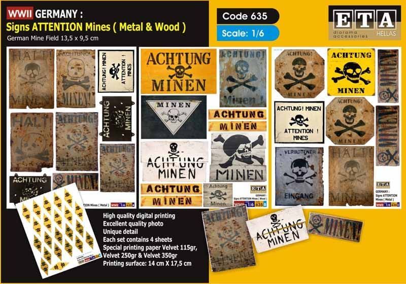 1:6 WWII Germany: Signs Attention Mines