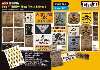 1:6 WWII Germany: Signs Attention Mines