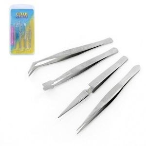 SET OF 4 STAINLESS STEEL TWEEZERS