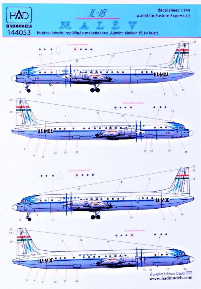 1:144 Decal IL-18 Malév Retro 60's (EAEX)
