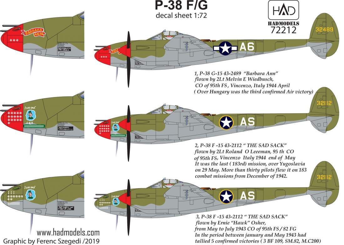1:72 Decal P-38 F/G above Europe (3x camo)