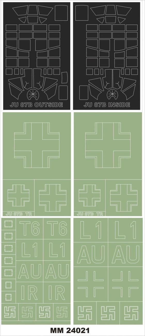 1:24 Junkers Ju-87B 'Stuka' 2 canopy masks (outside & inside) + insignia and markings masks