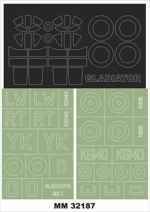 1:32 Gloster Gladiator Mk.I 2 canopy masks (outside & inside) + insignia and markings masks
