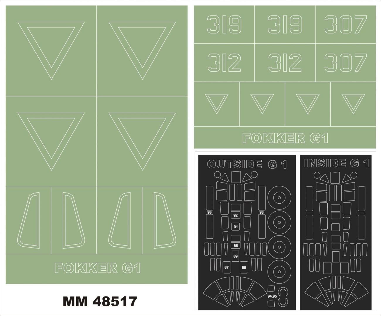 1:48 Fokker G-1a 2 canopy masks (outside & inside) + insignia and markings masks
