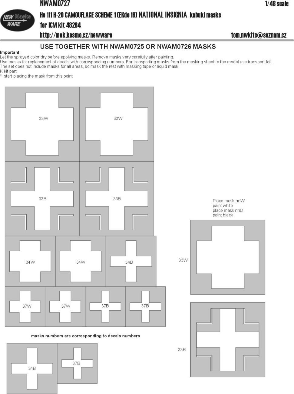 1:48 Heinkel He-111H-20 camouflage scheme 1 (EKdo 16) NATIONAL INSIGNIA kabuki masks