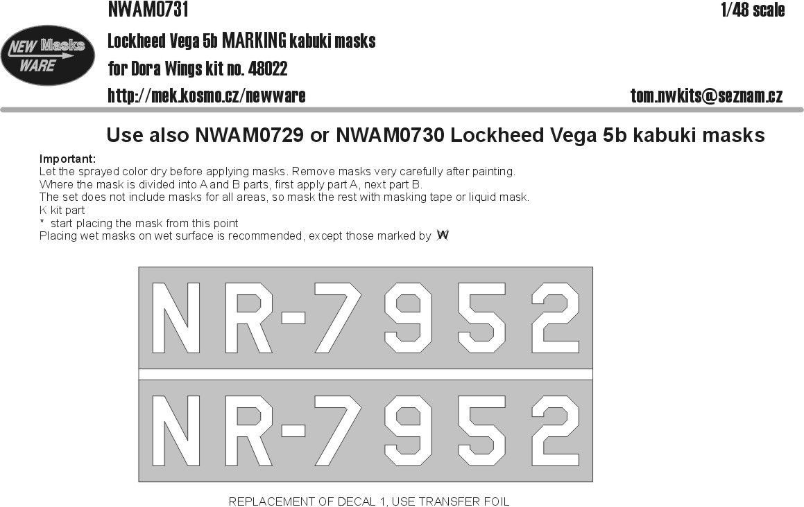 1:48 Lockheed Vegav 5b MARKING kabuki masks