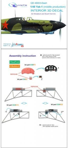 1:48 Yak-1 (middle production) dashboard Interior 3D Decal